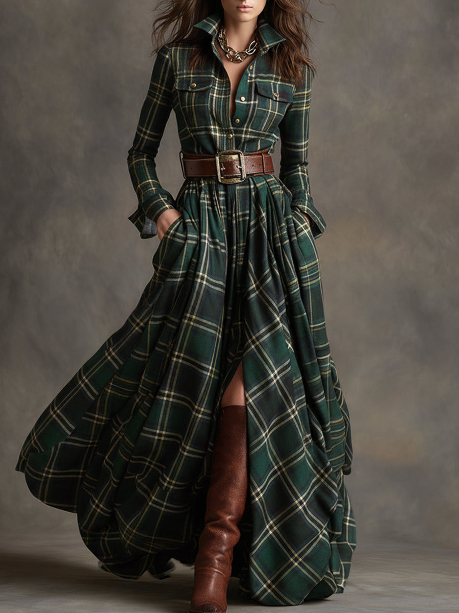 Virella – Maxi Shirt Dress with Checkered Pattern