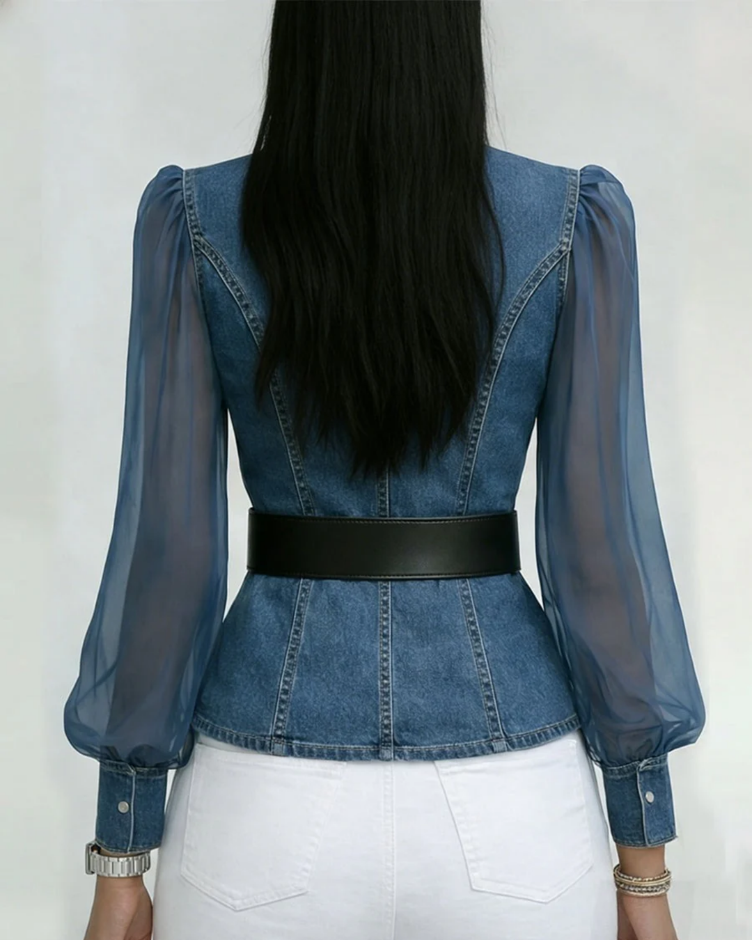 Denim Wrap Blouse with Belt