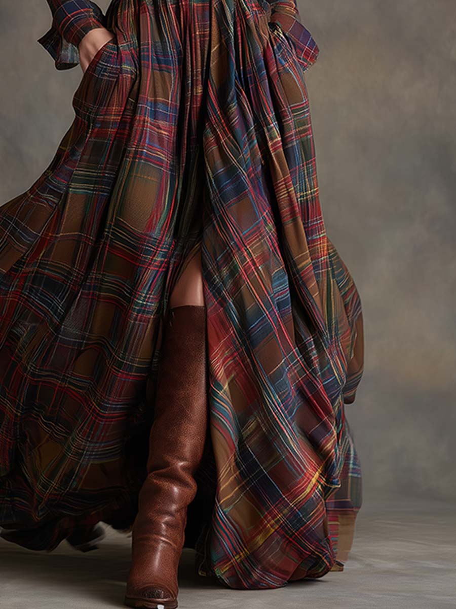 Virella – Maxi Shirt Dress with Checkered Pattern