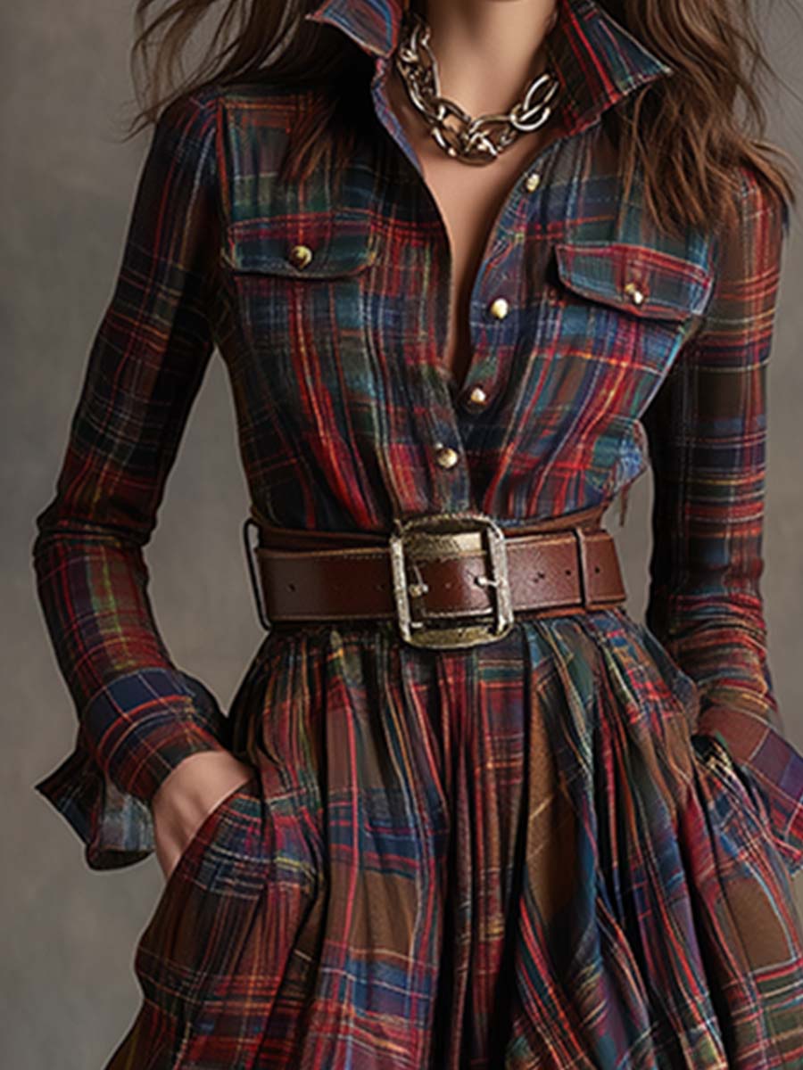 Virella – Maxi Shirt Dress with Checkered Pattern
