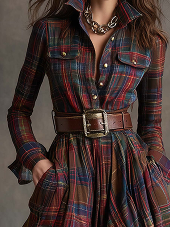 Virella – Maxi Shirt Dress with Checkered Pattern