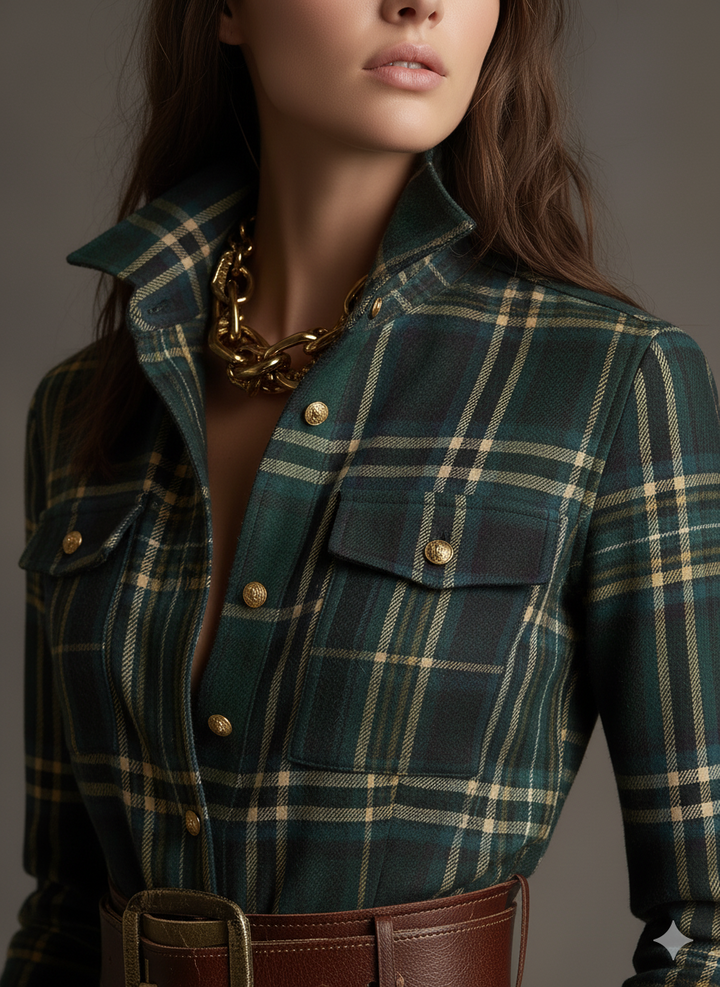 Virella – Maxi Shirt Dress with Checkered Pattern
