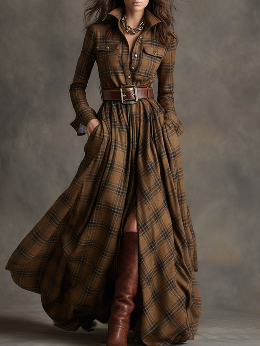 Virella – Maxi Shirt Dress with Checkered Pattern