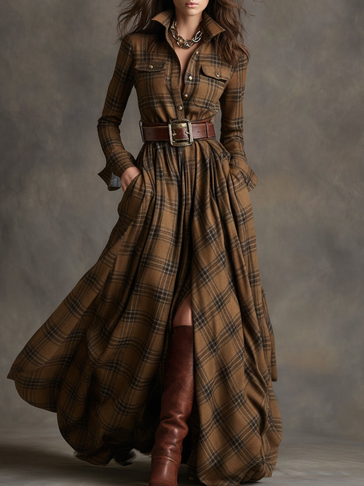 Virella – Maxi Shirt Dress with Checkered Pattern
