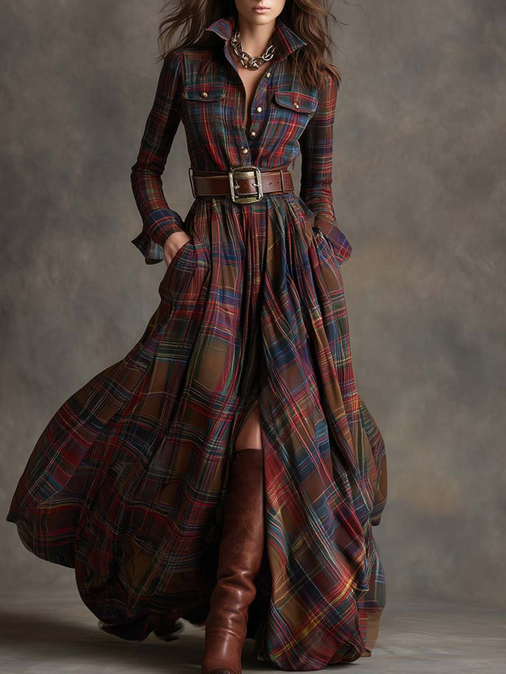 Virella – Maxi Shirt Dress with Checkered Pattern