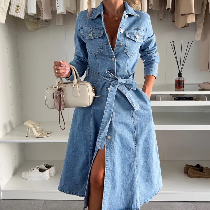 Emily | Long Sleeve Maxi Denim Dress